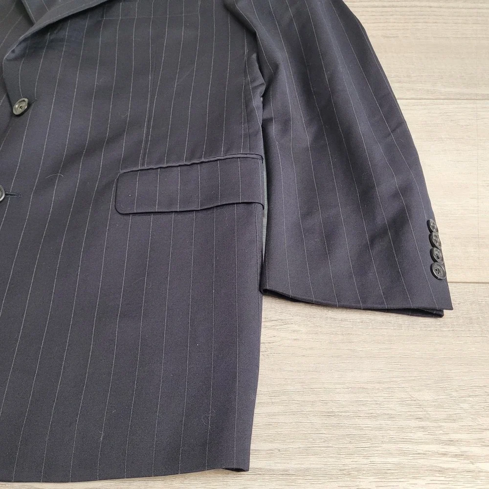 🧥Burberry London Blazer Mens 41 S Navy Pinstripe 100% Wool Suit Jacket USA